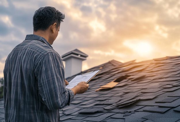 How-Insurance-Claims-Work-After-Storm-Roof-Damage-4 roofing worker fixing shingles in East York